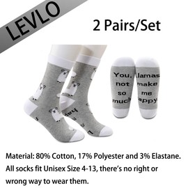 LEVLO Funny Llamas Lovers Gifts Llamas make me happy Women Cotton Socks for Llamas Enthusiast, 2 Pairs/Set - Mid Calf - 1, Medium