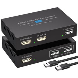 VPFET HDMI KVM USB Extender 394ft 120M Over Cat 5e 6 7 1080P Ethernet Balun Transmitter Receiver with Loop Out Function Plug Play for Mouse and Keyboard Control