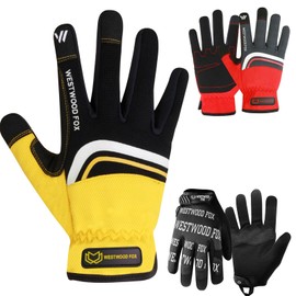 WESTWOOD FOX Work Gloves for Men & Women, Working Gloves Touch Screen, Flexible Yard Work Gloves Utility Mechanic (Black Yellow, Medium)