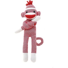 Made By Aliens Adorable Sock Monkey, The Original Traditional Hand Knitted Stuffed Animal Toy Gift-for Kids, Babies, Teens, Girls and Boys Baby Doll Present Puppet (20" Pink)