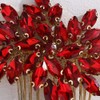 Teyglen Bridal Crystal Flower Hair Comb Full Red Rhinestone Hair