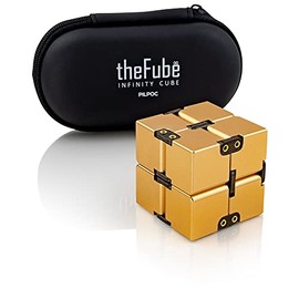 PILPOC theFube Infinity Cube Fidget Desk Toy - Premium Quality Aluminum Infinite Magic Cube with Exclusive Case, Sturdy, Heavy, Relieve Stress and Anxiety, for ADD, ADHD, OCD (Gold)