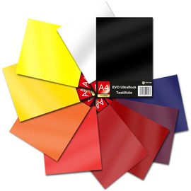 Evo Ultraflock Textile Film for Plotter, 33 Colours, Flock Film in DIN A4 Format, 30 x 20 cm, Plotter Film for Fabric, Clothing, T-Shirts, Flock Film Accessories (Set of 10 Colourful, Set 6)