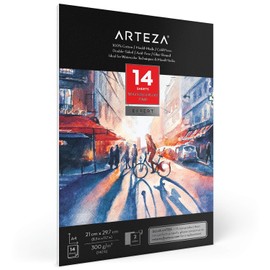 Arteza Double-Sided Watercolour Paper Pad A4, 14 Sheets, 300gsm Watercolour Paper, 100% Cotton, Cold-Pressed, Acid-Free, Art Supplies for Watercolour Techniques and Mixed Media