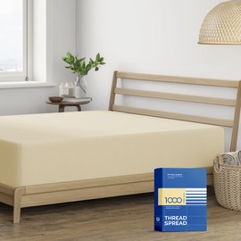 Thread Spread Luxury Egyptian Cotton California King Fitted Sheet Only - 1000 Thread Count Cal King Sheets Deep Pocket Fitted, Soft Sateen Weave Bottom Sheet - Fits Upto 18" Deep Mattress - Sand