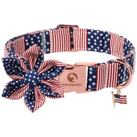 DOGWONG American Flag Dog Collar, 4 of July Dog Bow Collar Heavy Duty Adjustable Patriotic Dog Collar with Bowtie for Small Dogs