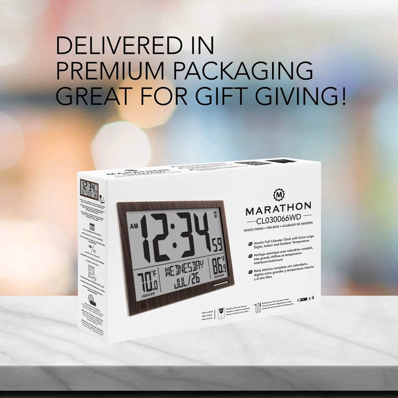 MARATHON Atomic Full Calendar Clock with Extra Large Digits Indoor