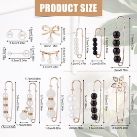 13pcs Pearl Brooch and Pins, Metal Artificial Pearl Brooch Stylish Elegant Faux Pearl Pins Cute Safety Pins for Clothes Waist Scarf Sweater Shawl for Women Ceremony Party