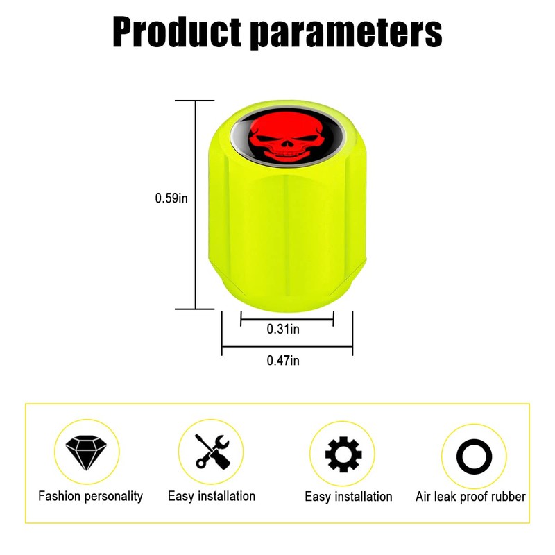 12PCS Fluorescent Skull Car Tire Valve Stem Caps, ABS Corrosion