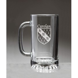 Carolan Irish Coat of Arms Glass Beer Mug (Sand Etched)