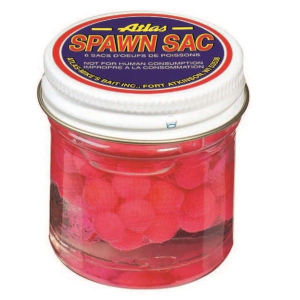 Atlas Mike's Spawn Sack Salmon Fishing Bait Eggs (6 Sacks per Jar), Pink
