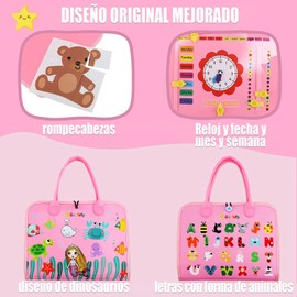 JAYLEN Busy Board Montessori de Tabla Sensorial de Desarrollo de Actividades Educativas para Habilidades Motoras Básicas Finas Juguetes de Viaje para Coche de Avión, Regalo (Rosa)