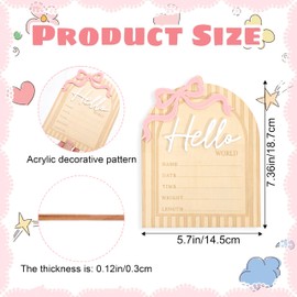 Bow Hello World Wooden Board - Hospital Newborn Information Record,Birth Milestone Bulletin Board Photo Props,Sweet Pink Bow Nursery Decorations,Little Princess Hello World Announcement Sign