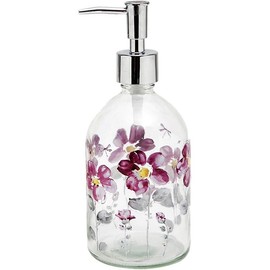 17oz Flower Glass Soap Dispenser Bottle with Plastic Pump Room Hand - Color: Bird
