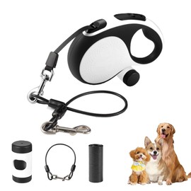 Retractable Dog Leash with Chew Proof Cable,26 ft Durable Dog Leash for Large Medium Dogs up to 110 lbs, 360° untangled, One-Handed Brake. (White)