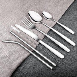 Stainless Steel Travel Cutlery Set with Case Camping Flatware