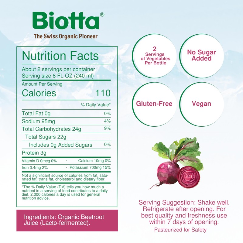 Biotta Organic Beet Juice - 100% Vegetable Juice for Energy,