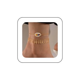 Xduargs Boho Layered Shell Ankle Bracelet Vintage Tassel Leaf Foot Chain Gold Colorful Bead Shell Ankle Bracelet Beach Cowrie Shell Chain Bracelet Jewelry for Women and Girls