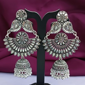 Efulgenz Multipack of 2 Antique Boho Oxidized Indian Earrings for Women Floral Crystal Round Stud Earrings Jhumka Jhumki Earrings Set Indian Oxidized Jewelry Dangle Earrings Bohemian Statement Jewelry, Metal, No Gemstone