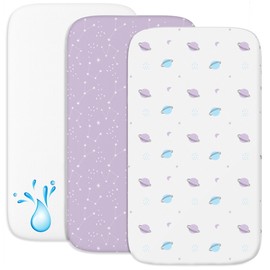 Sweety Fox 2 x Fitted Sheets Made of 100% Cotton with Elastic Band, 1 x Mattress Protector Made of 100% Waterproof Material, Set of 3, 50 x 83 cm, Space