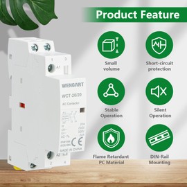 Wengart Household AC Contactor WCT-20, AC24V 20A 2, Normally Open, Longer Electrical Life, Quieter Operation and More Compact Design for Controlling Household Appliances