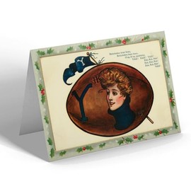 CHRISTMAS CARD - Vintage Connecticut USA - Football. Yale with Girl. Flag & Cheer