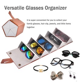 Kenpal Sunglasses Storage Organizer Holder Foldable Travel Case with 5 Slot Compartments for Multiple Glasses (Brown)