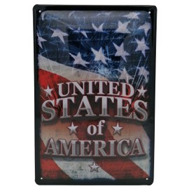 USA Flag Embossed Tin Sign 20 x 30 cm US Diner Retro Style Metal Sign Magnet