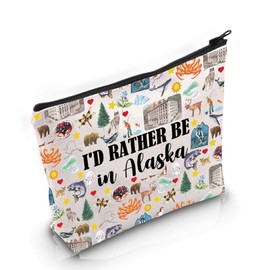 PYOUL Alaska State Souvenirs Gift I'd Rather Be in Alaska Makeup Bag Alaska Home Cosmetic Bag Alaska Tourism Gift, beige