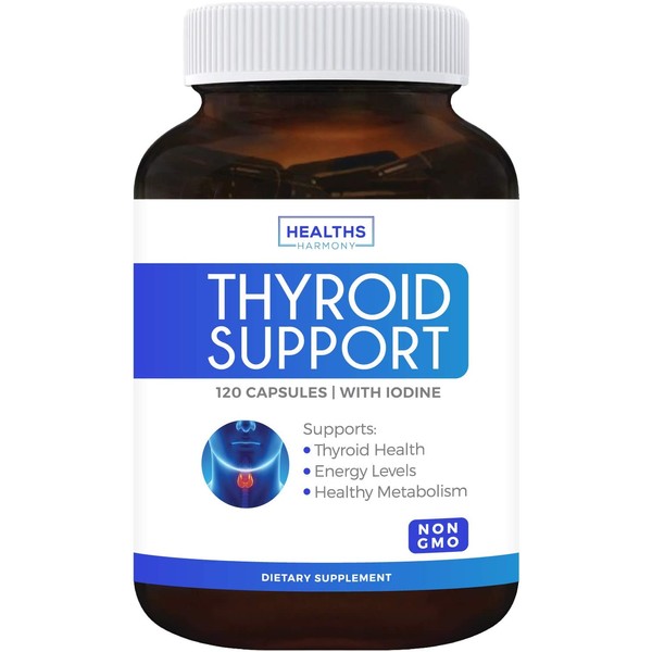 Thyroid Support with Iodine (120 Capsules & Non-GMO) Improve Your Energy & Increase Metabolism - Ashwagandha Root - Thyroid Health Complex Supplement