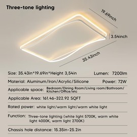 AOMEI White Natural Light Spectrum Modern Minimalist Living Room Ceiling Light,Ultra-Thin Acrylic Square LED with Remote, 3000-6000k,7200lm Bedroom, Dining Room