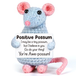 LEJIAJINW Emotional Cheer Up Inspirational Gifts for Women Friends Sister Birthday Ideas, Mini Cute Positive Crochet Opossum Funny Fathers Day for Him Men Boyfriend Dad Husband Anniversary Valentines