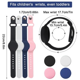 SAVITA 4pcs Kids Wristband for AirTag, Waterproof Silicone AirTag Holder Wristband for Kids Elders Adjustable Watch Band Kids Anti Lost AirTag Holder for Hiding GPS Tracker (Black, White, Blue, Pink)