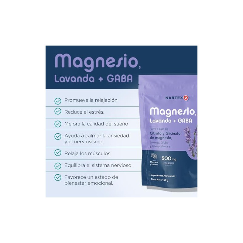 Citrato Magnesio Polvo GABA Lavanda Mora Azul Pack 2x150g