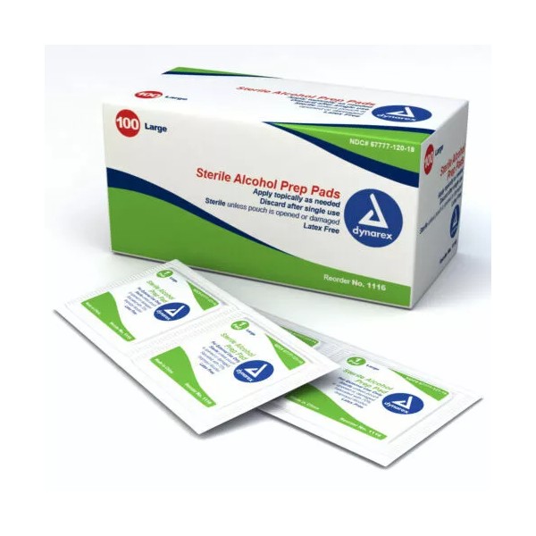 Dynarex 1 Box of 100 LARGE DYNAREX ALCOHOL PREPS PADS