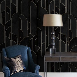 16.1"x118.1"Black Peel and Stick Wallpaper Black Gradual Color Geometric Wallpaper for Bedroom Stripes Removable Wallpaper Waterproof Wallpaper for Walls Decorative Vinyl