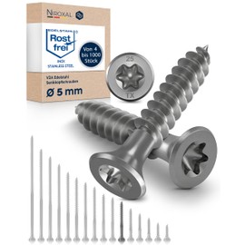 Torx Stainless Steel Screws, Wood Screws 5x40, V2A Stainless Steel, Rustproof, Chipboard Screws, Partial Thread, 5 mm Thick, 40 mm Long, Pack of 200, A2