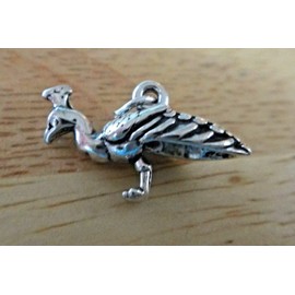 Wholesale Charms Sterling Silver 3D 13x22mm Bird Peacock Male feathers down Charm