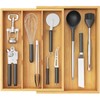 Lifewit 4 Compartments Bamboo Utensil Drawer Organizer, Expendable Cooking Silverware