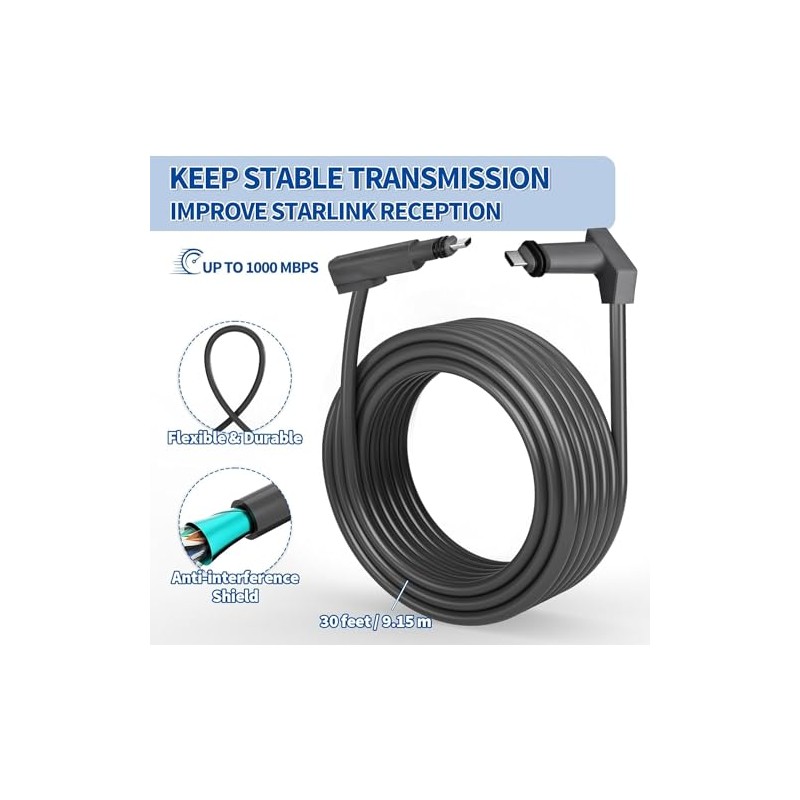 XTAR 20FT Replacement starlink Cable for Starlink Rectangular Satellite V2