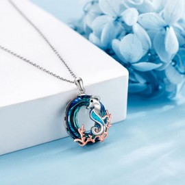 ONEFINITY Seahorse Necklace 925 Sterling Silver Crystal Seahorse Pendant Seahorse Jewellery Gifts for Women