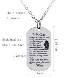 AMATOLOVE Tag Necklaces To Son From Mom Inspirational Words Engraved I Will Always Carry You In My Heart Presents For Birthday Christmas