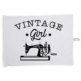 Hippowarehouse Vintage Girl Sewing Machine Tea Towel Eco Printed Dish Cloth Kitchen accessory 50cmx70cm 100% Cotton