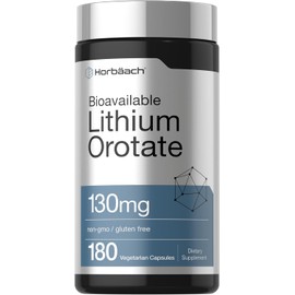 Horbäach Lithium Orotate 130mg | 180 Capsules | Non-GMO, Gluten Free | 5mg Bioavailable Elemental Lithium
