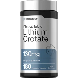 Horbäach Lithium Orotate 130mg | 180 Capsules | Non-GMO, Gluten Free | 5mg Bioavailable Elemental Lithium