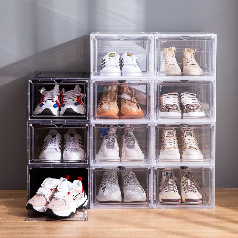 Attelite Shoe Box Organizer,Set of 6,Stackable Plastic Shoe Box with