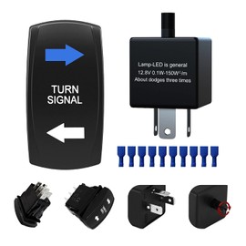MQparts Blue LED Lamp 7-PIN Turn Signal Rocker Switch (ON-Off-ON DPDT Switches) with 3-PIN CF13 Adjustable Flasher Relay for Car UTV ATV Motorcycle Truck Trailer Caravan SUV
