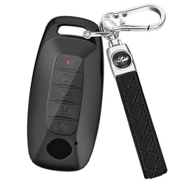for Nissan Key fob Cover with Leather Keychain,TPU Key case,Compatible with 2023 2024 Pathfinder Rogue ect,New Remote Smart Key,Transparent red (Black)