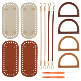 DIY Bags Making Supplies Kit, 4 PU Leather Purse Bottoms +4 Braided Purse-Handles +4 pcs D Shape Purse Handles +2 Crochet Hooks for for Crocheting Bag Handbag Crafting Accessories(COLOR:Multicolor)