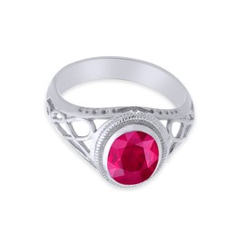Celtic Lady's Simulated Ruby Ring In 14K White Gold Plated 925 Sterling Silver Jewelry for Ladies, Ring Size 9